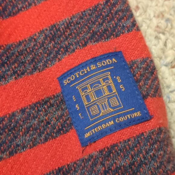 Scotch & Soda Men's Red Gray Nautical Stripe Crew Neck Cotton Sweatshirt Large - Picture 6 of 8